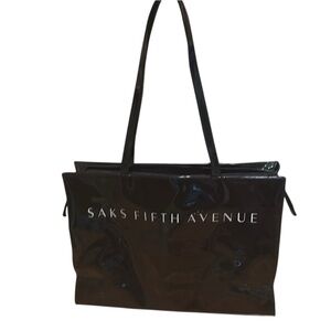 Saks Fifth Avenue Large Glossy zip Black Tote gym shopping bag patent leather
